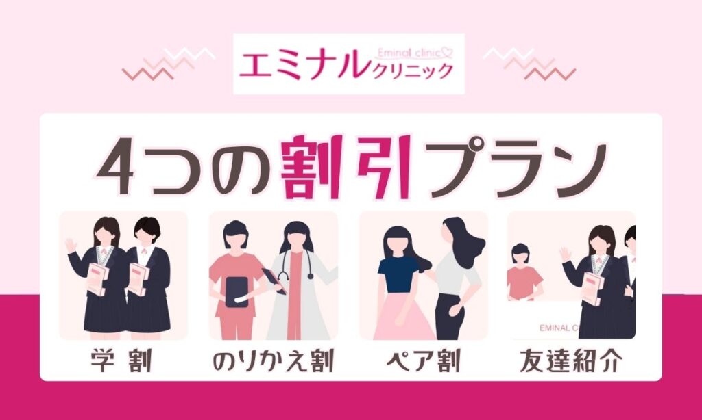 エミナルクリニックの割引プラン(ペア割・乗り換え割・学割・紹介割引)