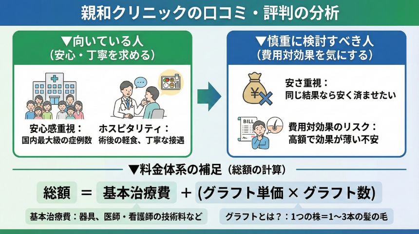 親和クリニックの口コミや評判を分析しているイラスト