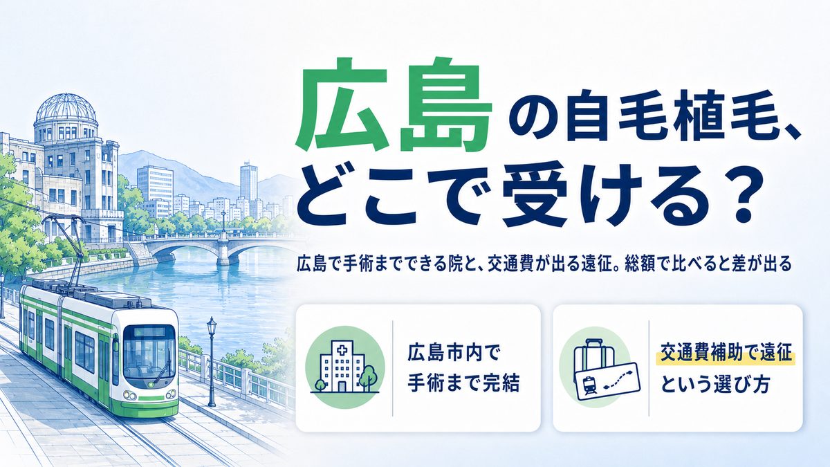 広島で自毛植毛の施術まで受けられるクリニックと総額の比較を解説する記事のアイキャッチ画像