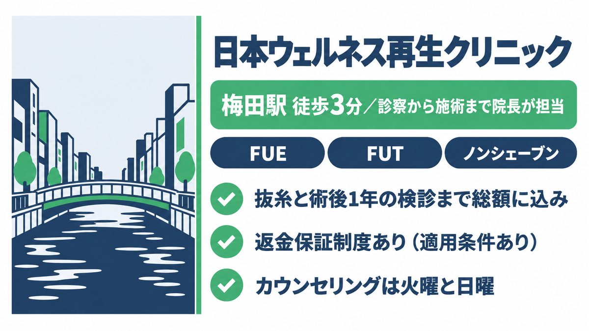 日本ウェルネス再生クリニックの特徴と院長が一貫して担当することをまとめた紹介カード